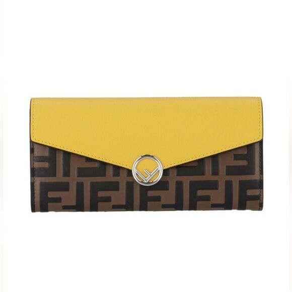 Authentic Fendi Leather Yellow & Brown FF Continental Long Wallet. - Picture 3 of 17